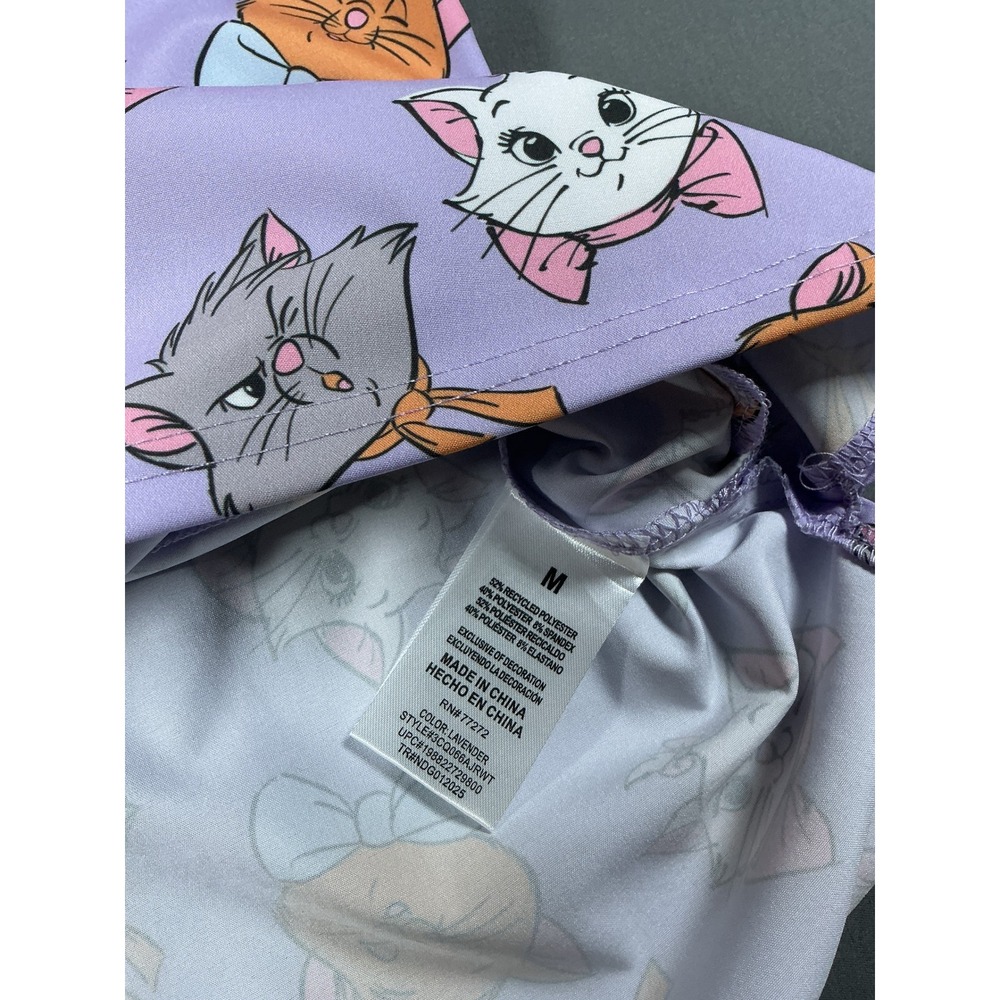 Disney Aristocats Womens Scrub Top Lavender Marie Cat V-Neck Size M New - Picture 9 of 12